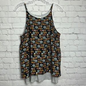Porridge for Anthropologie Suitcase Print Layered Swing Tank